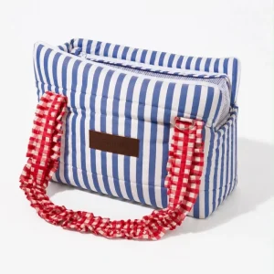 White & Blue Stripe Pet Carrier (Made in Spain)