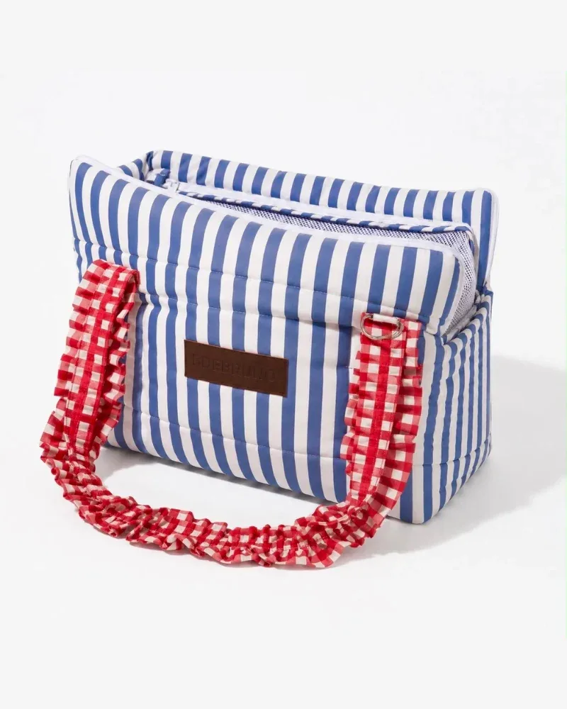White & Blue Stripe Pet Carrier (Made in Spain)