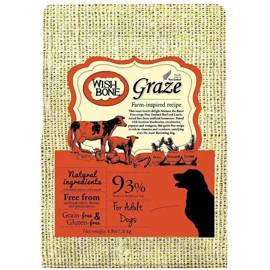 Wishbone Grain Free Graze – Free-range Grass-fed New Zealand Beef Dry Dog Food