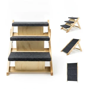 Wood Pet Stairs Pet Steps Foldable 3 Levels Dog Stairs Ramp Perfect For Beds And Cars Portable Dog Cat Ladder