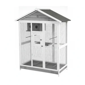 Wooden Bird Cage Aviary, Flight Cage With 4 Perches, Nest And Slide-Out Tray For Indoor Outdoor, GrayMultiple