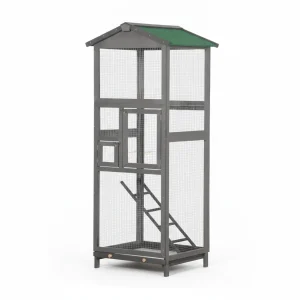 Wooden Bird Cage Outdoor Aviary House For Parrot, Parakeet, With Pull Out Tray And 2 Doors, Grey