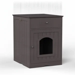 Wooden Pet House Cat Litter Box Enclosure With Drawer, Side Table Indoor Pet Crate