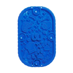 WOOF Dog FlipMat Mini Lick Mat & Slow Feeder, Suction Cup Enrichment Mat, Navy Blue