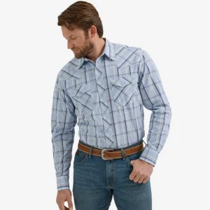 Wrangler 20X Sky Blue Plaid Shirt