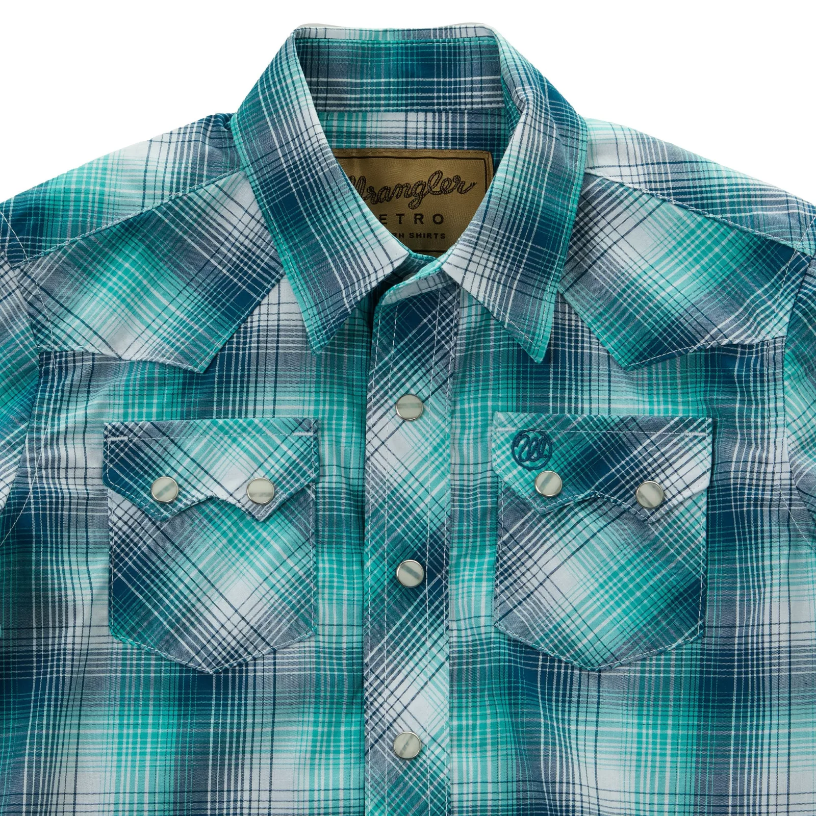 Wrangler Boy's Blue Plaid Retro Snap Shirt - Image 2