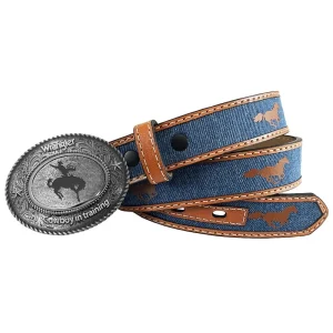 Wrangler Boy's Denim Inlay Printed Horse Leather Belt