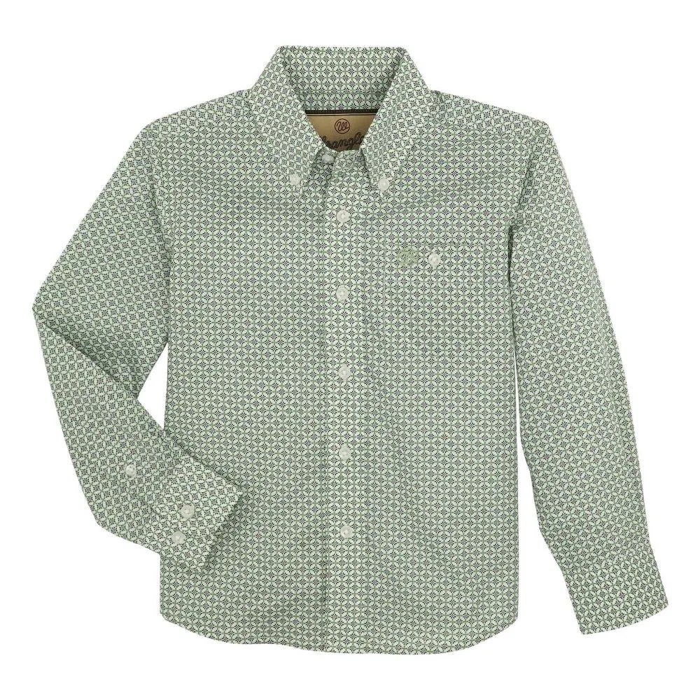 Wrangler Boys Green Print Long Sleeve Shirt