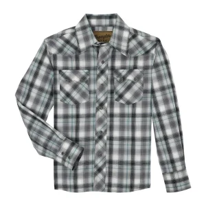 Wrangler Boys Grey Black Plaid Retro Shirt