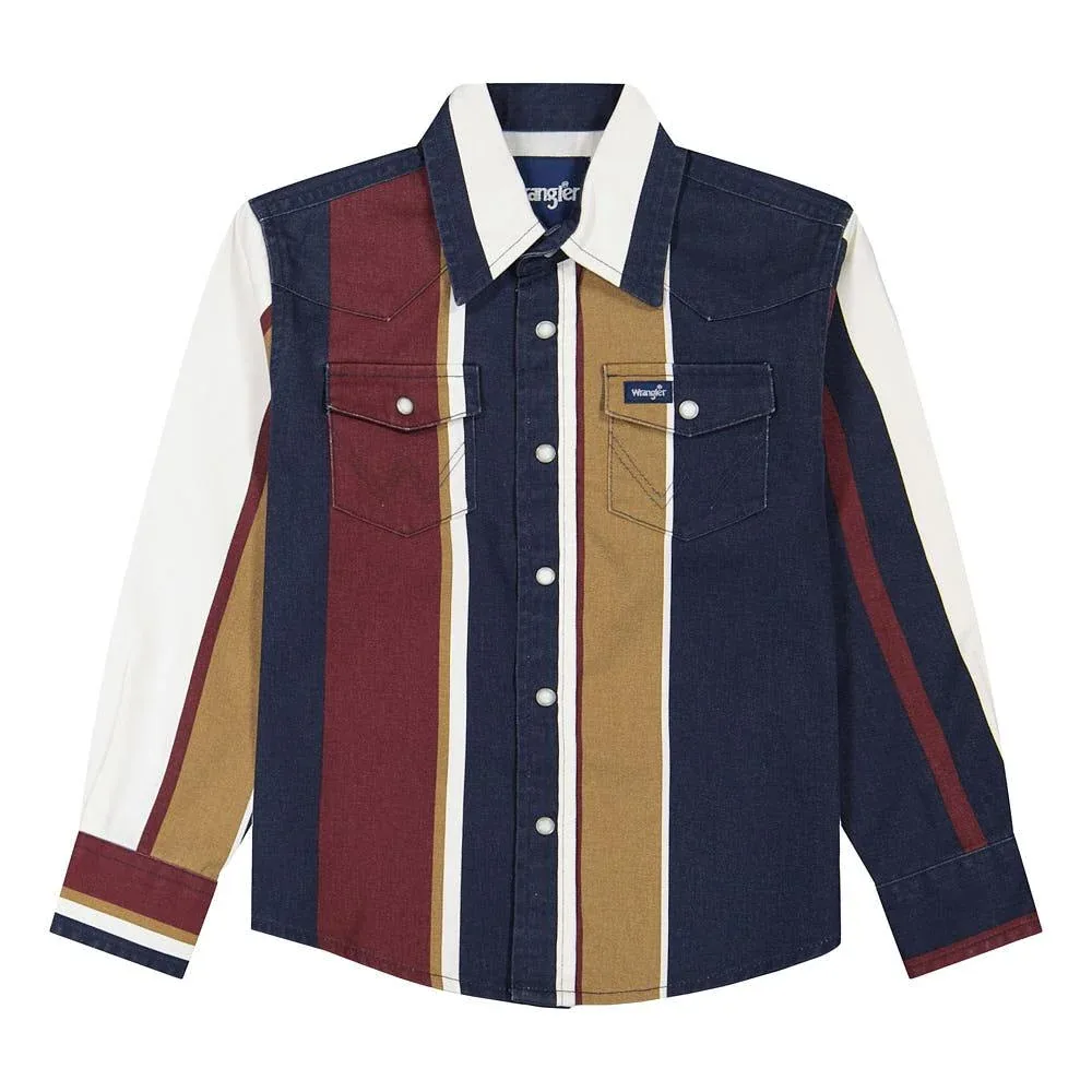 Wrangler Boy's Navy Striped Brushpopper Shirt