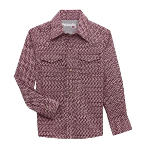Wrangler Boys Wine Print Long Sleeve Snap Shirt