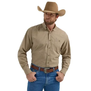 Wrangler George Strait Tan Burgundy Plaid Print Shirt