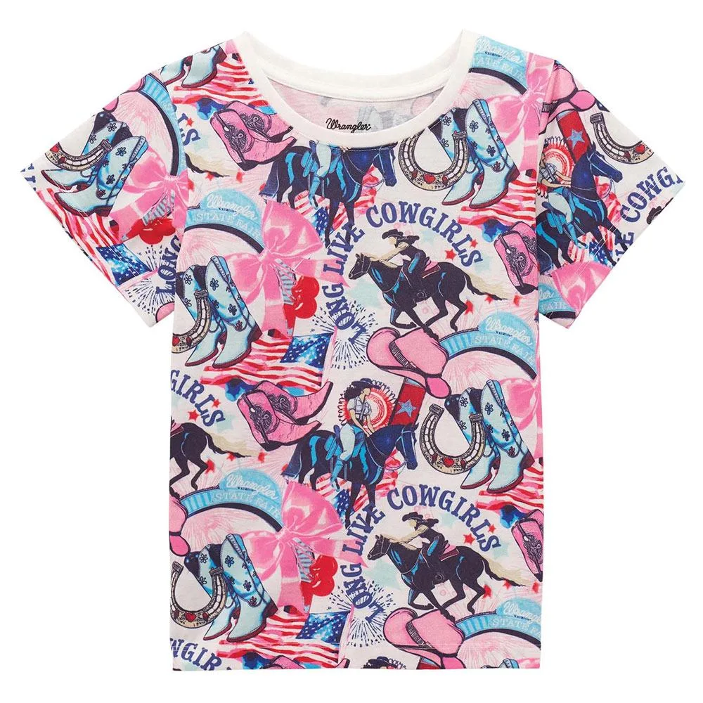 Wrangler Girl's Cowgirls White Print Tee Shirt