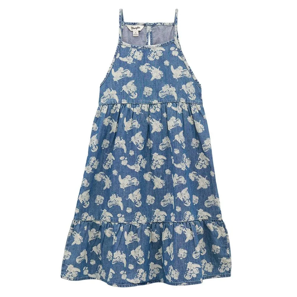 Wrangler Girl's Denim Horse Print Dress