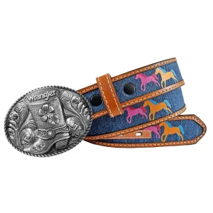 Wrangler Girl's Denim Horse Print Leather Belt