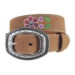 Wrangler Girl's Embroidered Floral Leather Belt