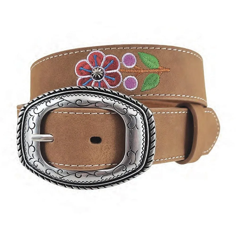 Wrangler Girl's Embroidered Floral Leather Belt
