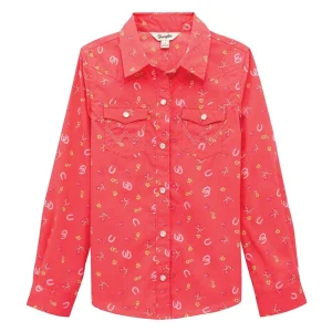 Wrangler Girl's Pink Horseshoe Snap Shirt