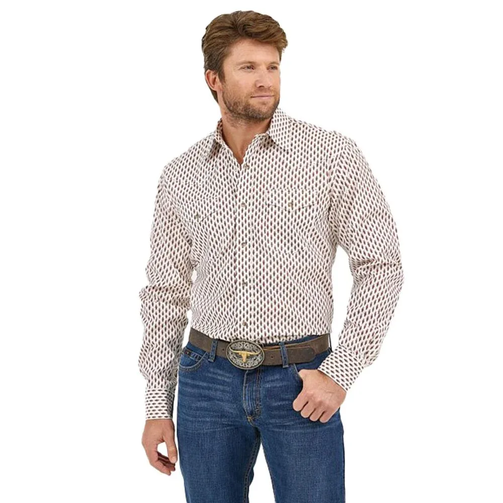 Wrangler Mens 20x Comfort White/Brown Plaid Shirt