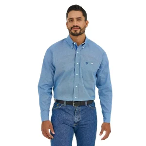Wrangler Mens George Strait Blue Long Sleeve Button Down Shirt