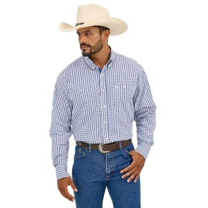 Wrangler Mens George Strait Blue/Red Plaid Long Sleeve Button Down Shirt
