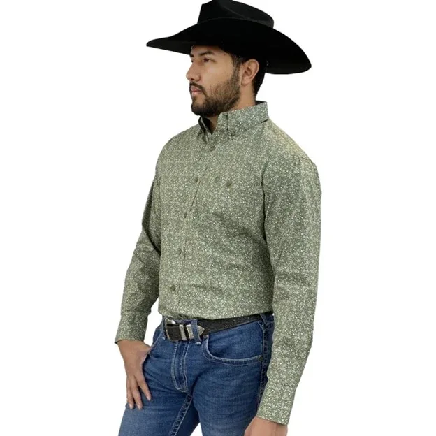 Wrangler Mens George Strait Green Floral Long Sleeve Shirt - Image 2