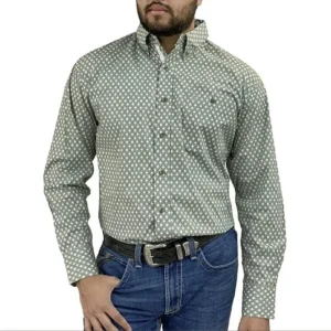 Wrangler Mens George Strait Green Print Long Sleeve Shirt