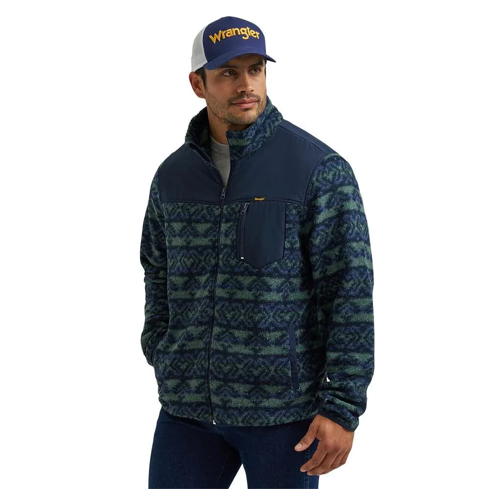 Wrangler Men's Hay Away Sherpa Dark Forest Print Pullover
