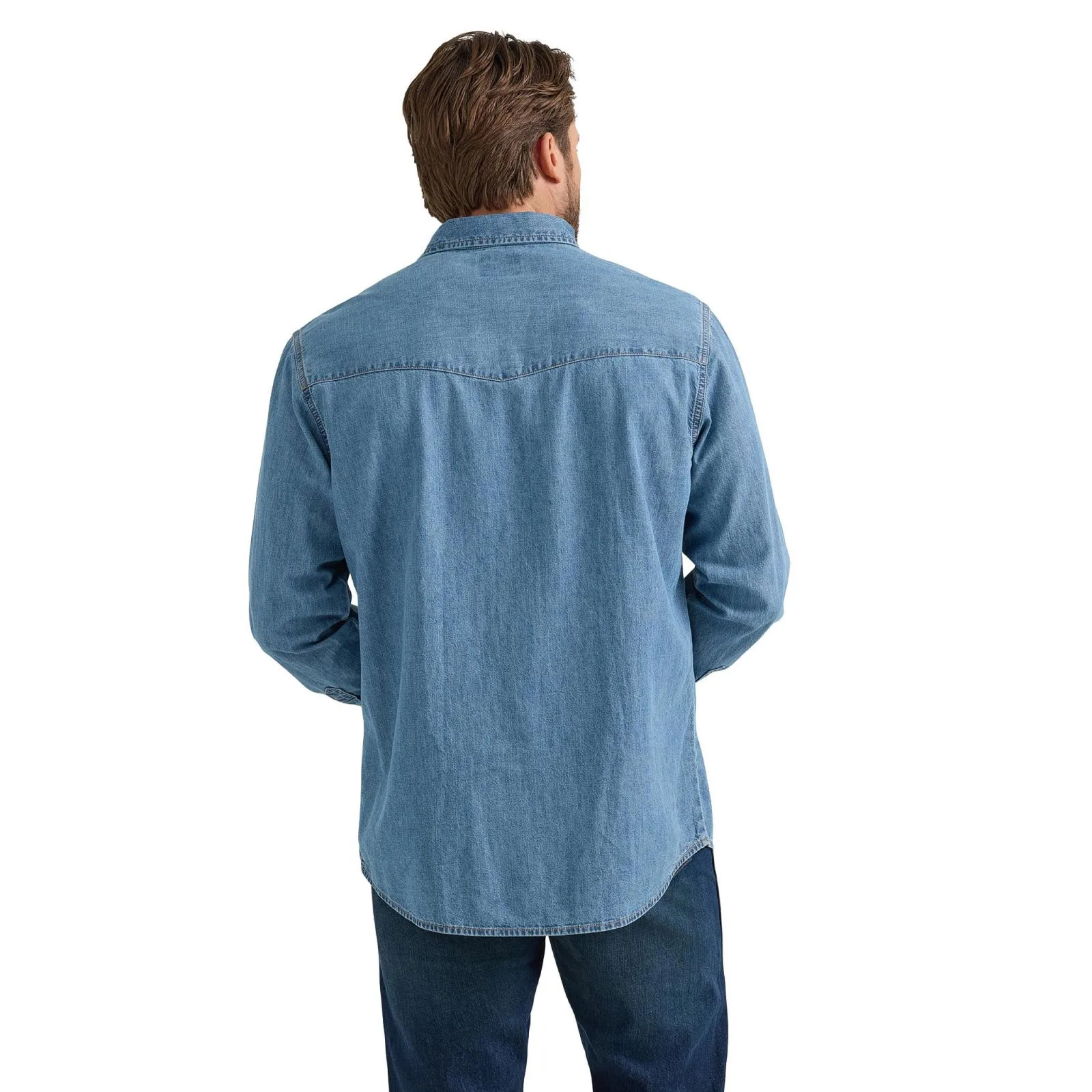 Wrangler Mens Light Wash Denim Long Sleeve Shirt - Image 2