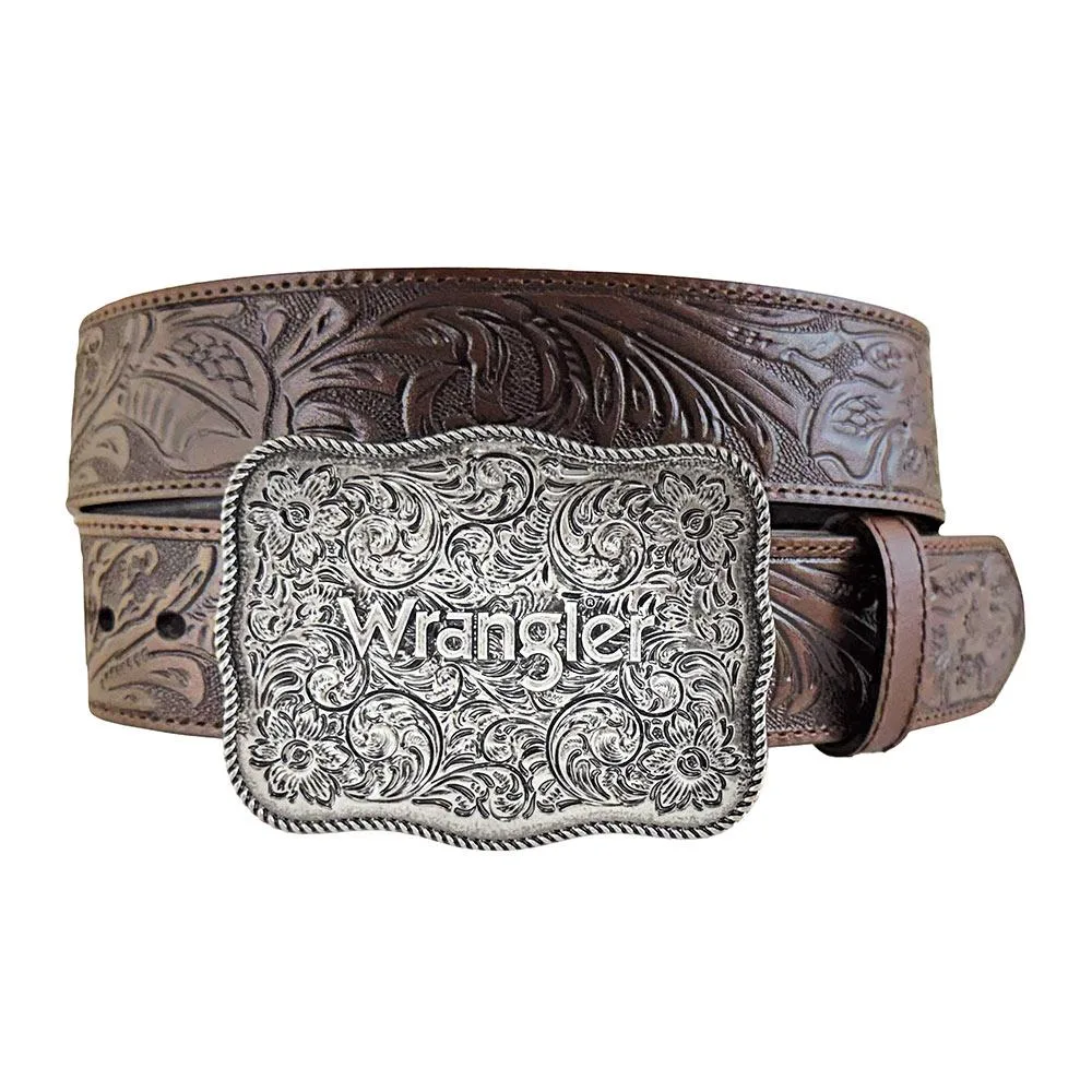 Wrangler Men's Tooled Leather Belt with Buckle
