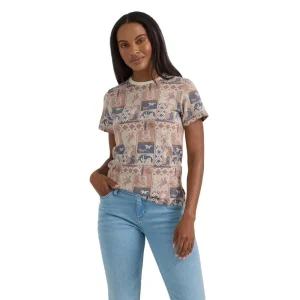 Wrangler Womens Brown/Blue Printed Slim Tee