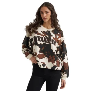 Wrangler Women's Cow Print Logo Applique Sweatshirt