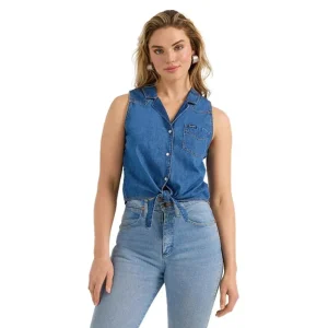 Wrangler Womens Denim Tie Front Top