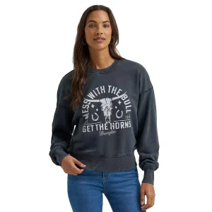 Wrangler Women's Jet Black Get The Horns Cropped Sweatshirt