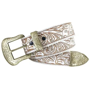 Wrangler Women's Off White Floral Embossed Leather Belt