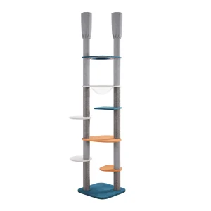 Yaheetech 103.5-in Adjustable Floor-to-Ceiling Cat Tree with Perch and Cat Bed, Blue/Orange