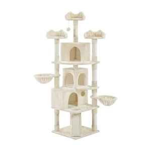 Yaheetech 76.5-in Multi-Level Cat Tree with 3 Condos, 3 Perches and 2 Baskets, Beige