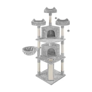 Yaheetech 76-in Multi-Level Cat Tree with 2 Condos, 3 Perches and Scratching Board, Light Gray