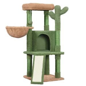 Yaheetech Cactus Cat Tree, Cute Cat House with Large Condo - Green