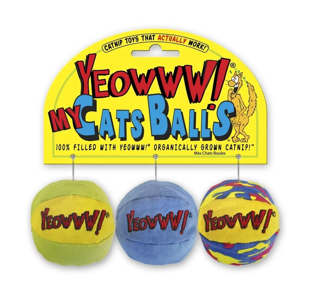 Yeowww My Cats Ball Catnip Toy MultiColor, 2 in, 3 pk
