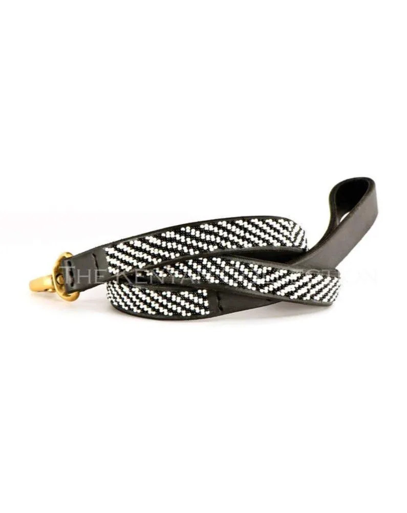 Zebra Black & White Beaded Dog Leash (FINAL SALE)