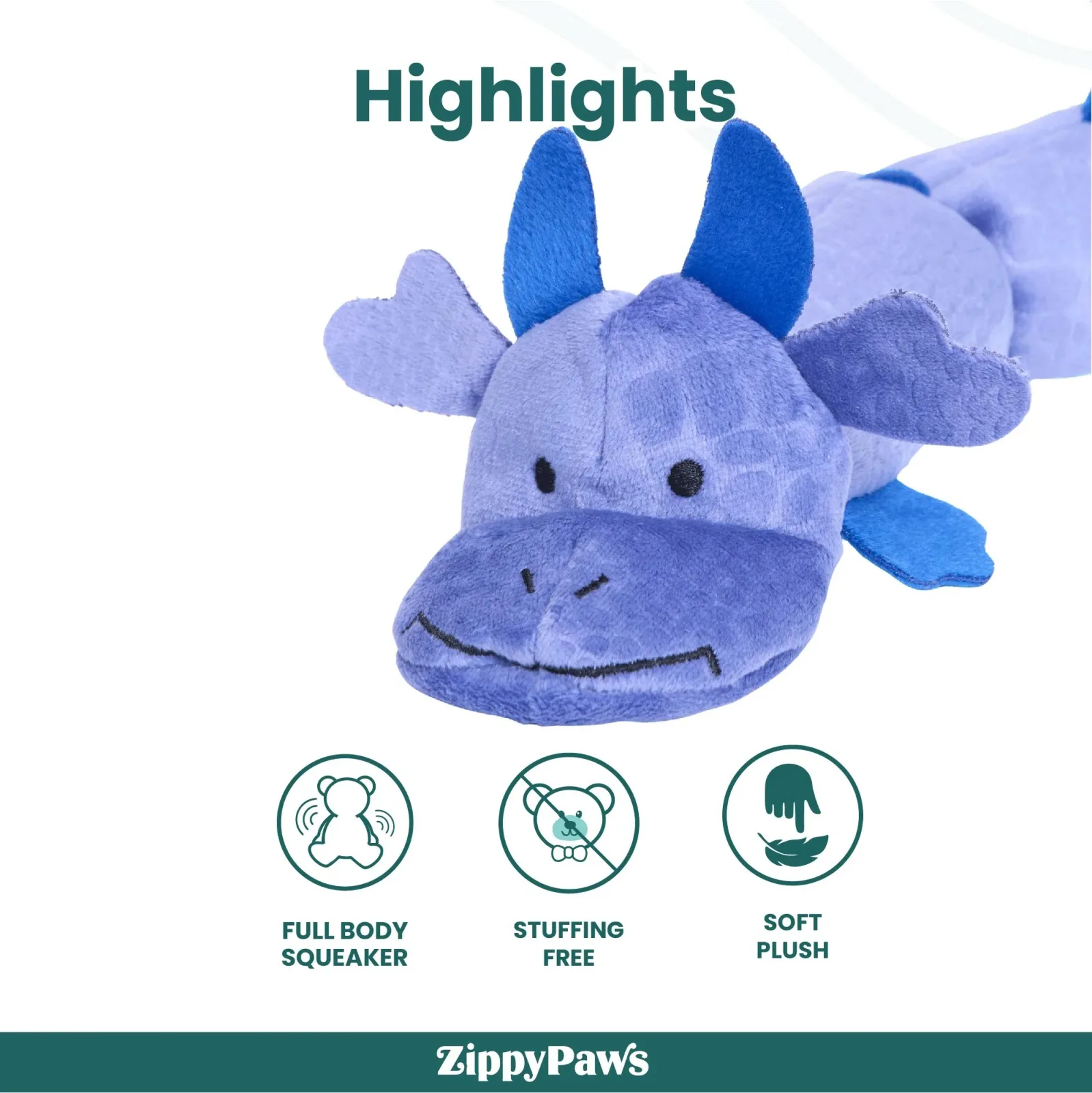 Zippy Paws Zippy Dragonz Plush Squeaky Toy for Dogs (Blue) - Image 2