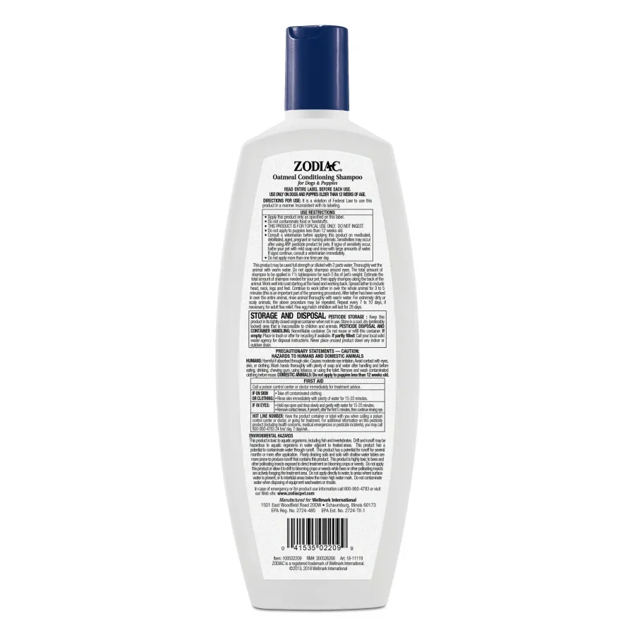 Zodiac Oatmeal Dog Shampoo for Dogs and Puppies - 18 oz Conditioning Formula