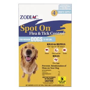 Zodiac Spot On Flea & Tick Control for Dogs 31-60lb 4pk