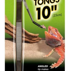 Zoo Med Angled Stainless Steel Feeding Tong, Black, Silver, 10 in