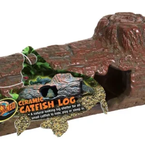 Zoo Med Ceramic Catfish Log Aquarium Ornament, Brown, 6.45 in, Medium