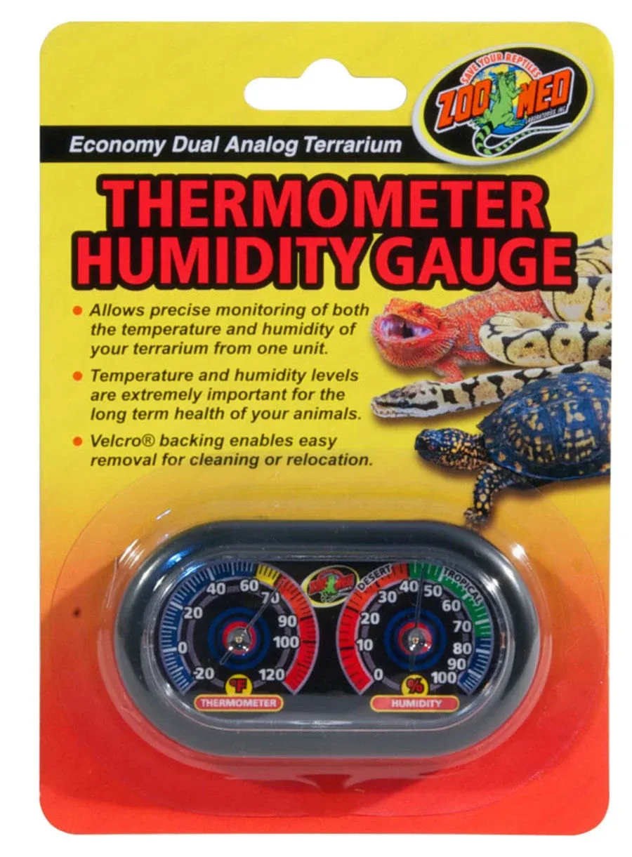 Zoo Med Dual Analog Terrarium Thermometer/Humidity Gauge Black