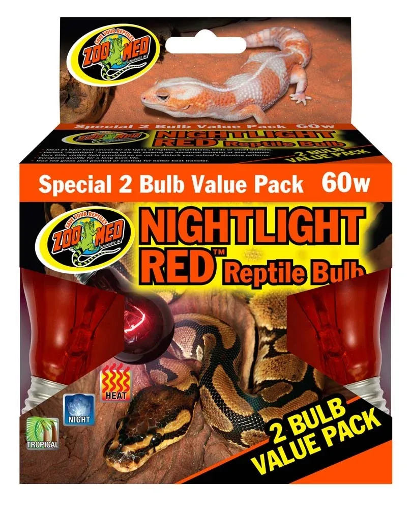 Zoo Med Nightlight Red Reptile Bulb, Red, 60W, 2-Count