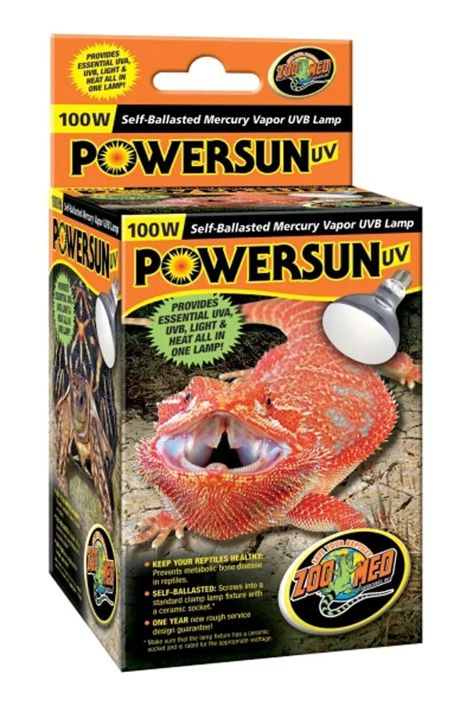 Zoo Med PowerSun UV Self-Ballasted Mercury Vapor Lamp, Silver, 100W
