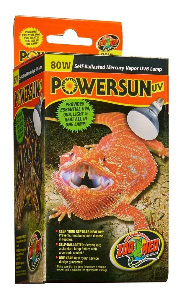 Zoo Med PowerSun UV SelfBallasted Mercury Vapor Lamp, Silver, 80W